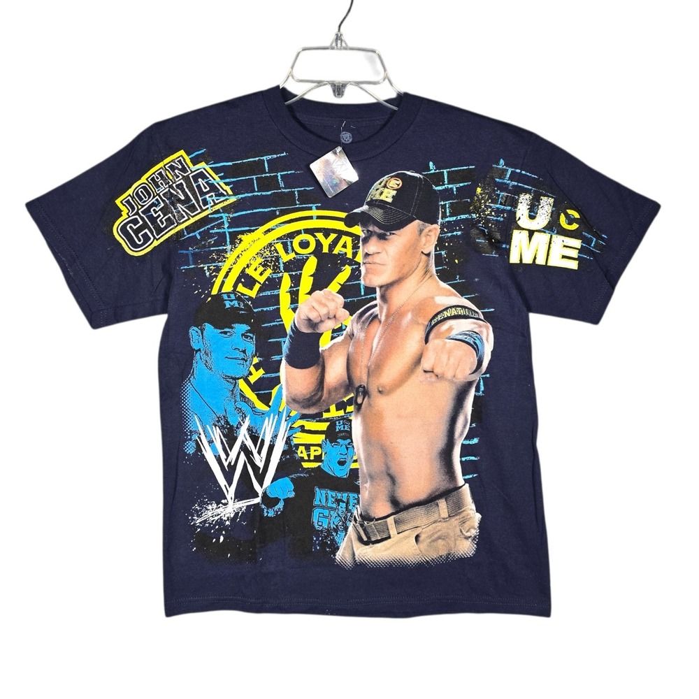 John Cena T-Shirt Youth XXL Navy Blue Wrestling U Can't See Me Y2K All Over NEW
